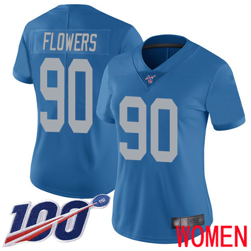 Detroit Lions Limited Blue Women Trey Flowers Alternate Jersey NFL Football 90 100th Season Vapor Untouchable